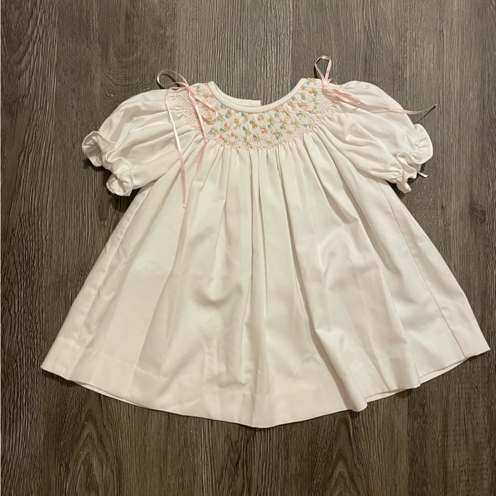 Luli & Me smocked white dress - size 6 months